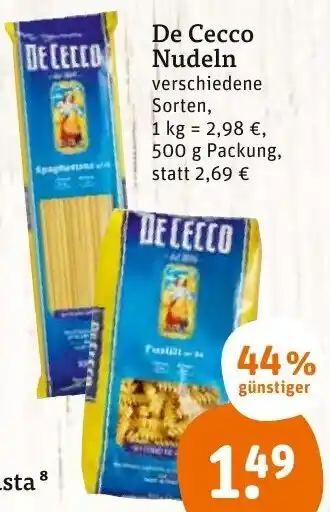 tegut De Cecco Nudeln 500 g Packung Angebot