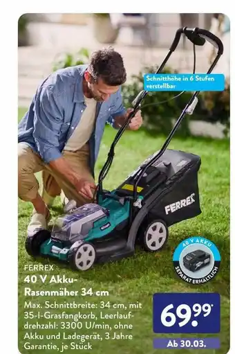 Aldi Süd Ferrex 40 v akku-rasenmäher 34 cm Angebot