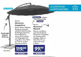 Aldi Süd Belavi aluminium-ampelschirm oder aluminium-glastisch Angebot