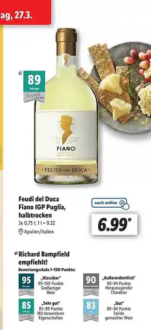 Lidl Feudi del duca fiano igp puglia, halbtrocken Angebot