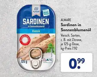 Aldi Süd Almare sardinen in sonnenblumenöl Angebot