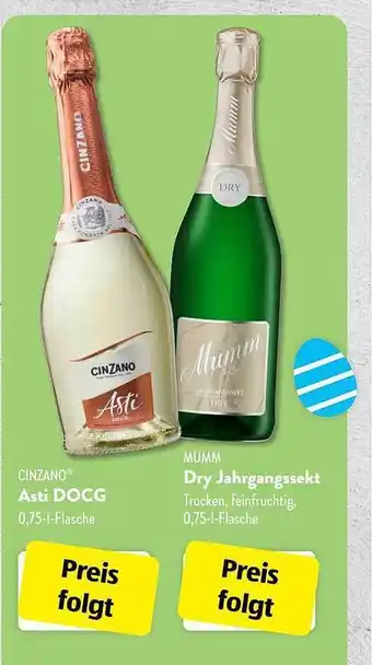 Aldi Süd Cinzano asti docg oder mumm dry jahrgangssekt Angebot