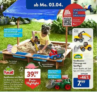 Aldi Süd Playland sandkasten mit dach oder sandkasten-fahrzeuge mit spielfigur Angebot