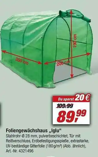 toom Baumarkt Foliengewächshaus „iglu“ Angebot