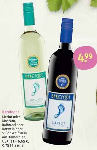 tegut Barefoot Merlot oder Moscato 0,75 L Flasche Angebot