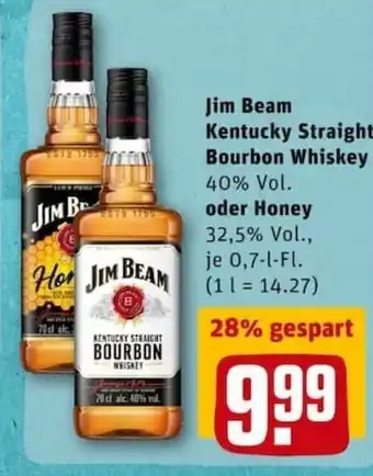 REWE City Jim Beam Kentucky Straight Bourbon Whiskey oder Honey 0,7L Angebot