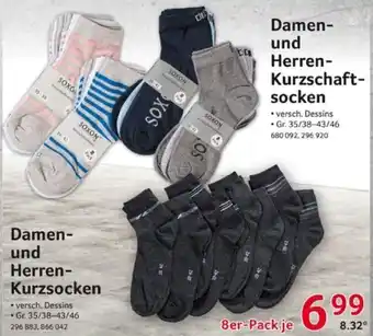 Selgros Damen und Herren Kurzschaftsocken oder Damen und Herren Kurzsocken 8er Pack Angebot