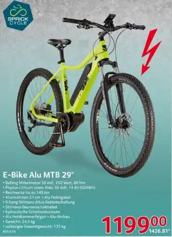 Selgros Sprick Cycle E-Bike Alu MTB 29" Angebot