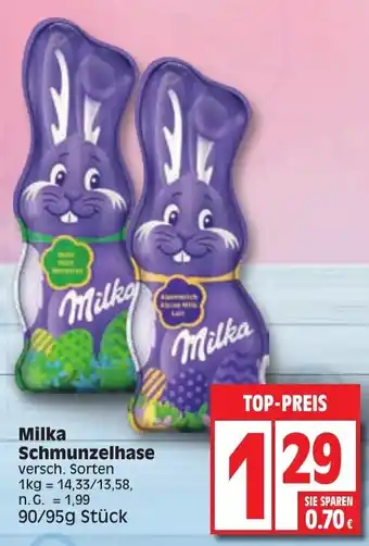 Edeka Milka Schmunzelhase 90-95 g Stück Angebot