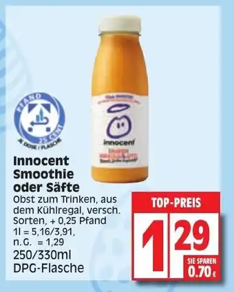 Edeka Innocent Smoothie oder Säfte 250/330 ml DPG Flasche Angebot