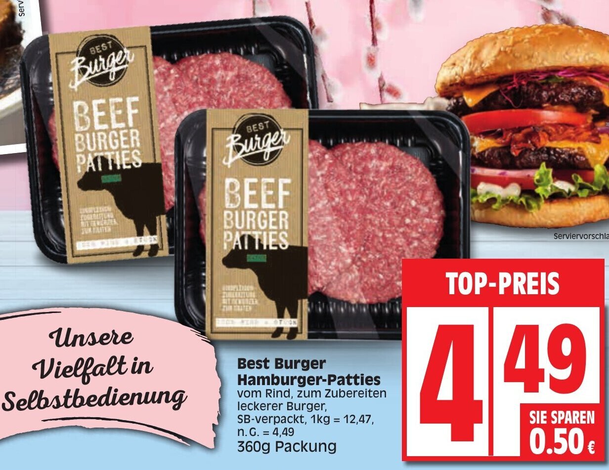 Best Burger Hamburger Patties 360 g packung Angebot bei Edeka