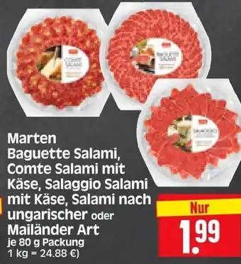 Edeka Herkules Marten Baguette Salami, Comte Salami mit Käse, Salaggio Salami mit Käse, Salami nach ungarischer oder Mailänder Art 80 g Angebot