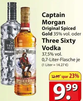 Famila Nord Ost Captain Morgan Original Spiced Gold oder Three Sixty Vodka 0,7 Liter Flasche Angebot