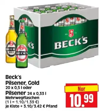 Edeka Herkules Beck's Pilsener, Gold 20 x 0,5 l oder Pilsener 24 x 0,33 l Angebot