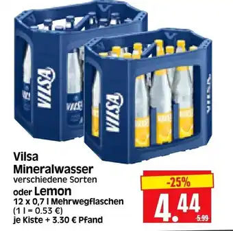 Edeka Herkules Vilsa Mineralwasser oder Lemon 12 x 0,7 l Angebot