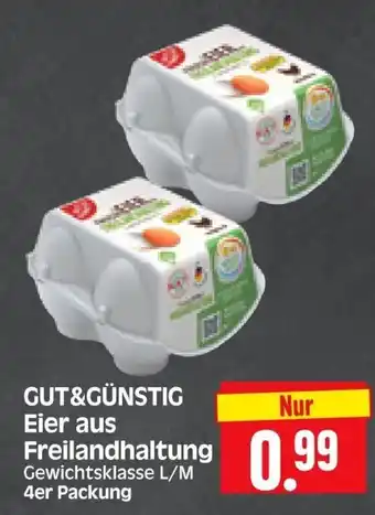 Edeka Herkules Gut&Günstig Eier aus Freilandhaltung 4er Packung Angebot