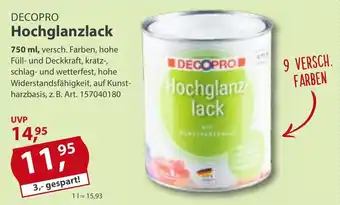 Sonderpreis Baumarkt Decopro Hochglanzlack 750 ml Angebot