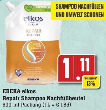 Edeka Neukauf Edeka elkos Repair Shampoo Nachfüllbeutel 600 ml Packung Angebot