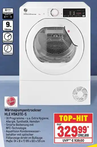 METRO Hoover Wärmepumpentrockner HLE H9A3TE-S Angebot