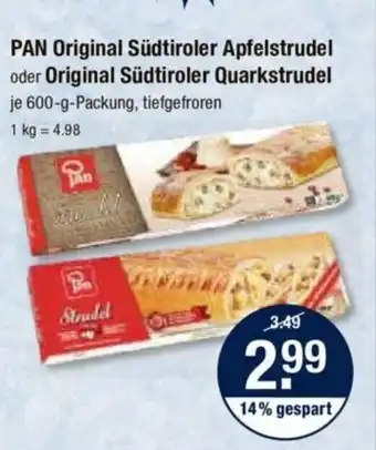 V Markt PAN Original Südtiroler Apfelstrudel oder Original Südtiroler Quarkstrudel 600-g-Packung Angebot