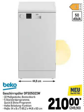 METRO Beko Geschirrspüler DFS05021W 85,2x44,8x60 cm Angebot