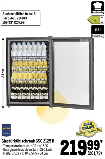 METRO Metro Glastürkühlschrank GSC 2125 B 84x54,5x54 cm Angebot