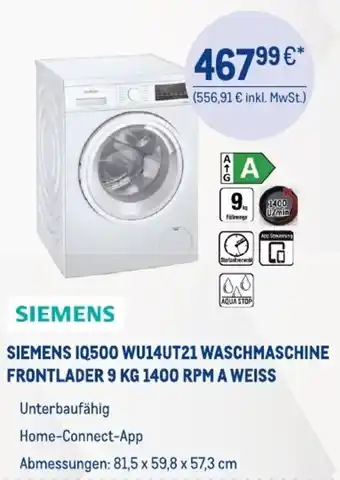 METRO Siemens IQ500 WU14UT21 Waschmaschine Frontlader 9 KG 1400 RPM a Weiss Angebot