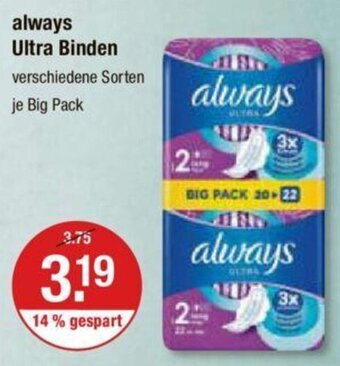 V Markt always Ultra Binden Angebot