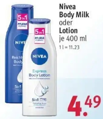 Rossmann Nivea Body Milk oder Lotion 400 ml Angebot