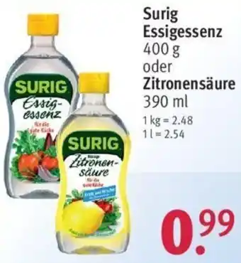 Rossmann Surig Essigessenz 400 g oder Zitronensäure 390 ml Angebot