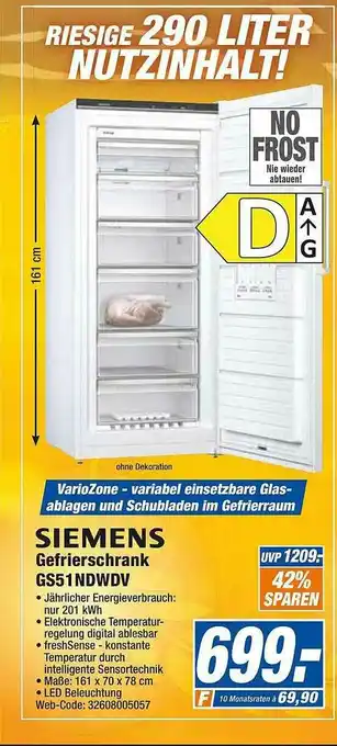 expert Octomedia Siemens Gefrierschrank Gs51ndwdv Angebot