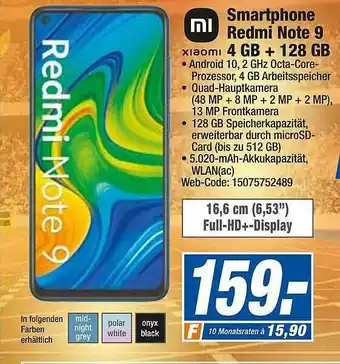 expert Octomedia Xiaomi Smartphone Redmi Note 9 Angebot