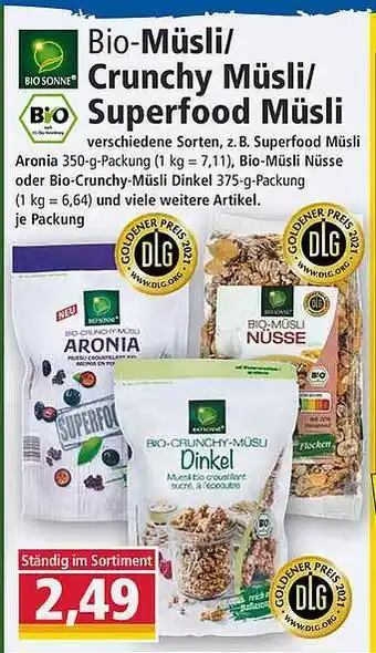 Norma Biosonne Bio Müsli-crunchy Müsli Superfood Müsli Angebot