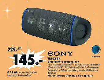 Saturn Sony Srs-xb43 Bluetooth Lautsprecher Angebot