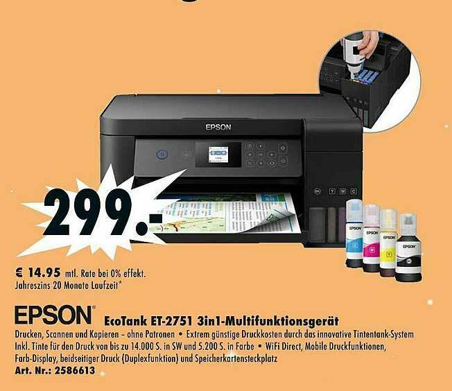 Epson Ecotank Et-2751 3in1-multifunktionsgerät Angebot bei Saturn