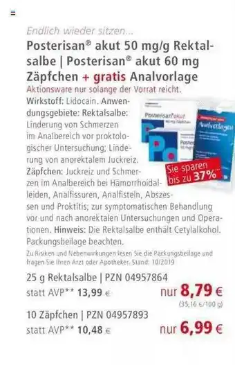 Apotal Posterisan Akut 50 Mg-g Rektal Sa;be L Posterisan Akut 60 Mg äpfchen + Gratis Analvorlage Angebot