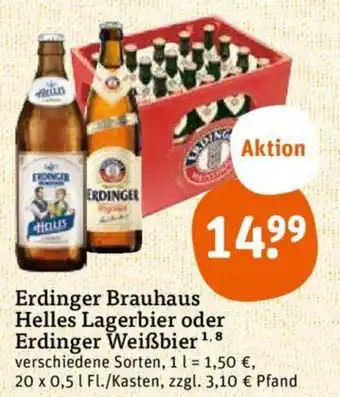 tegut Erdinger Helles Lagerbier oder Erdinger Weißbier 20x0,5 L Angebot