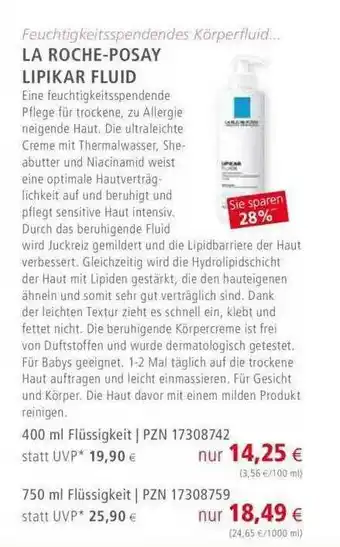 Apotal La Roche-posay Lipikar Fluid Angebot