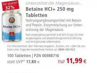 Apotal Betaine HCI+250 Mg Tabletten Angebot