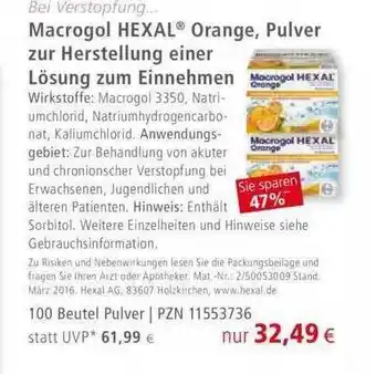 Apotal Macrogol Hexal Orange, Pulver Zur Herstellung Einer Lösung Zum Einnehmen Angebot