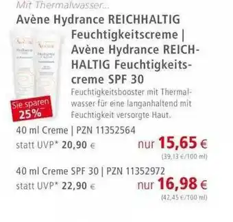 Apotal Avene Hydrance Reichhaltig Feuchtigkeitscreme L Avene Hydrance Reich Haltig Feuchtigkeits Creme Spf 30 Angebot