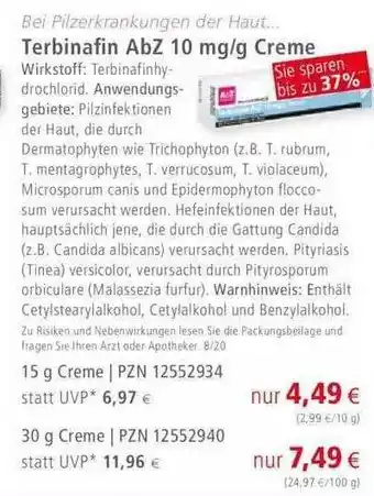 Apotal Terbinafin Abz Mg-g Creme Angebot