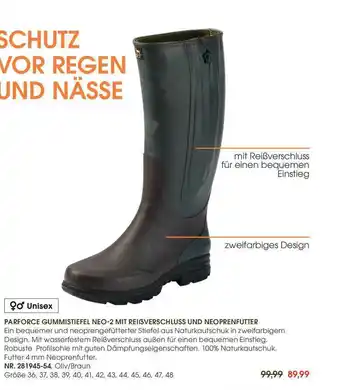 Frankonia Parforce Gummistiefel Neo 2 Mit Reißverschluss Und Neoprenfutter Angebot