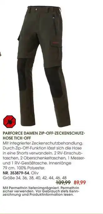 Frankonia Parforce Damen Zip Off-zeckenschutz Hose Tick Off Angebot