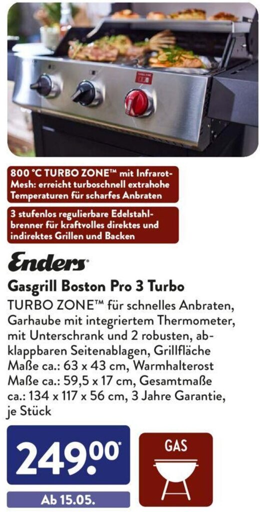 Enders Gasgrill Boston Pro 3 Turbo Angebot bei Aldi Süd