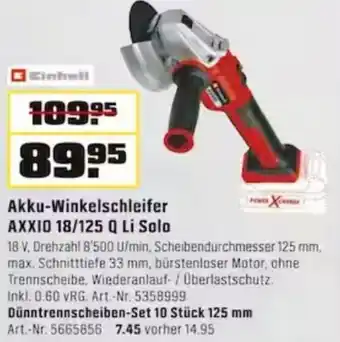 OBI Einhell Akku Winkelschleifer Axxio 18/125 Q Li Solo Angebot