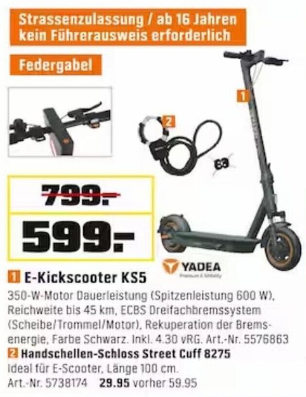 Yadea EKickscooter KS5 Angebot bei OBI