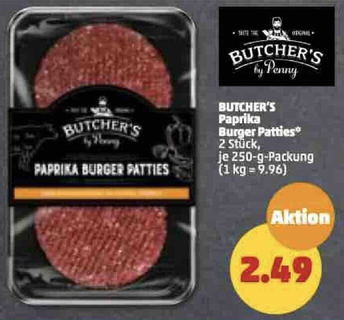 Butcher's Paprika Burger Patties 250 g Packung Angebot bei PENNY