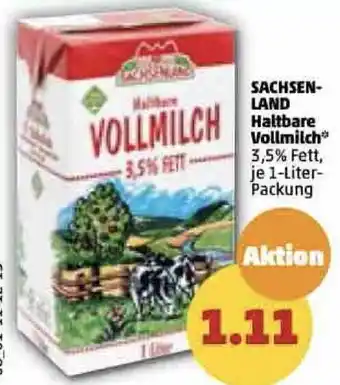 PENNY Sachsenland Haltbare Vollmilch 1 Liter Packung Angebot