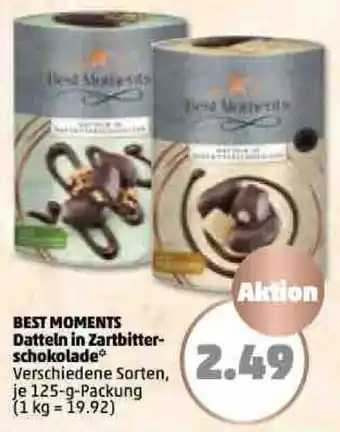 PENNY Best Moments Datteln in Zartbitterschokolade 125 g Packung Angebot